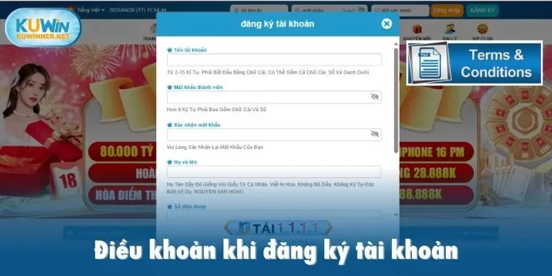 Điều khoản khi đăng ký tài khoản